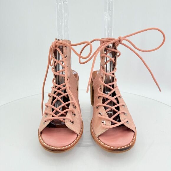Jeffrey Campbell X Free People Gladiator Sandal Pink Leather Lace Up Boho Sz 6.5 - Picture 4 of 14